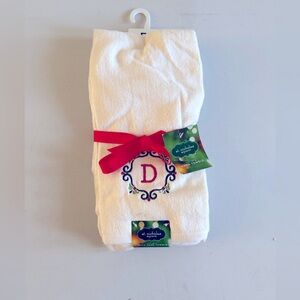 St Nicholas Square set of 2 monogram, letter “D”bath hand towels, brand new